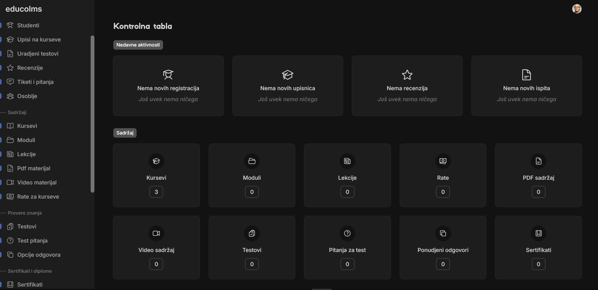 educolms admin za kreiranje online kurseva